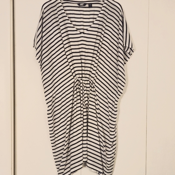LANDS' END 100% Modal Navy and White Striped Drawstring Waist Cover-Up Size XL - Picture 5 of 9
